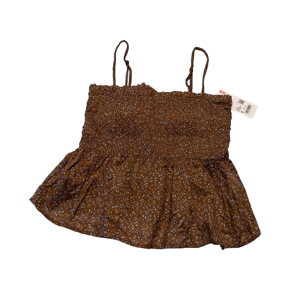 Uniqlo Women Brown Floral Shirring Bra Camisole Smocked Peplum Top NWT Size S